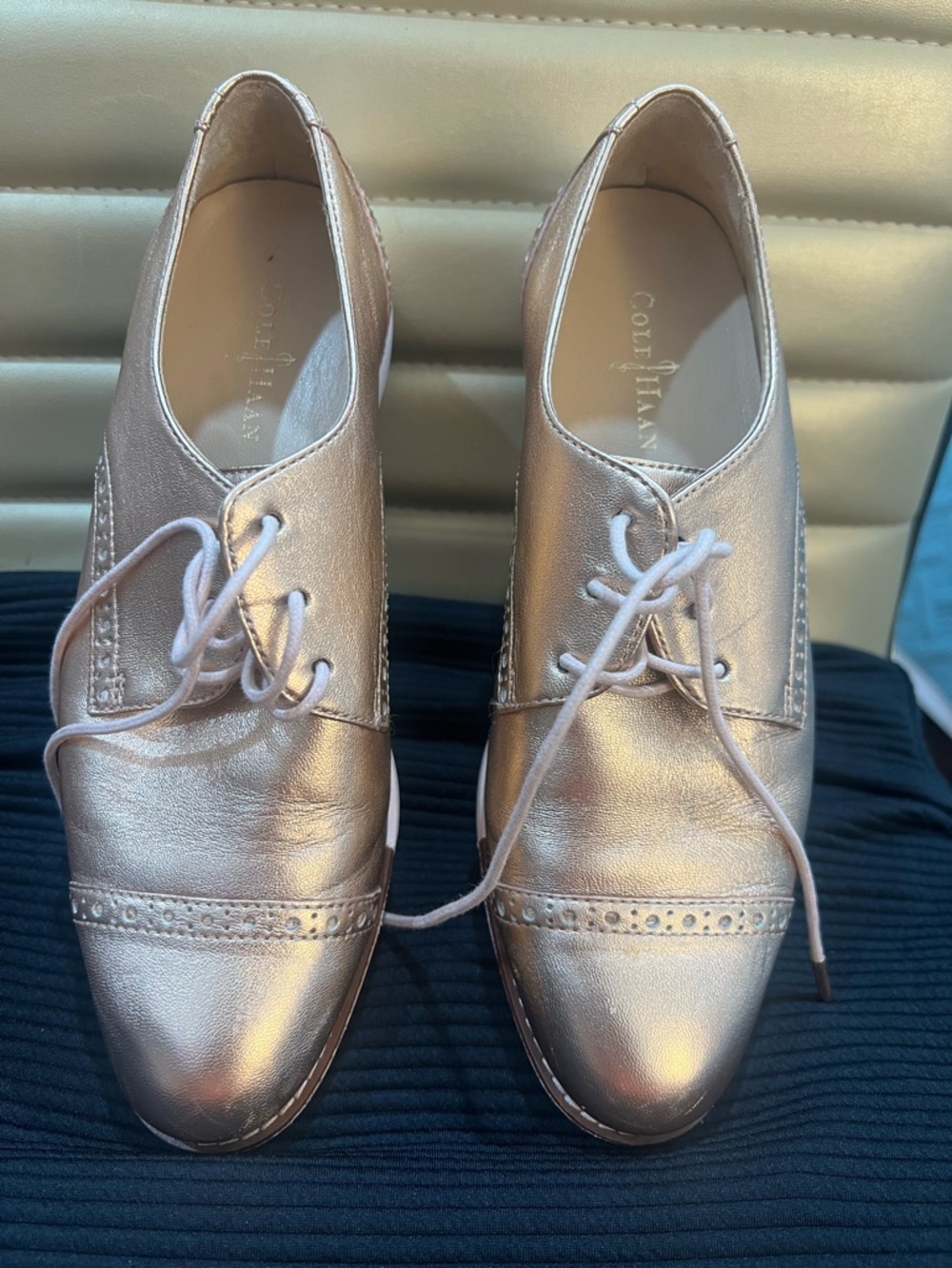 Cole Haan Metallic Rose Gold Lace-Up Oxfords